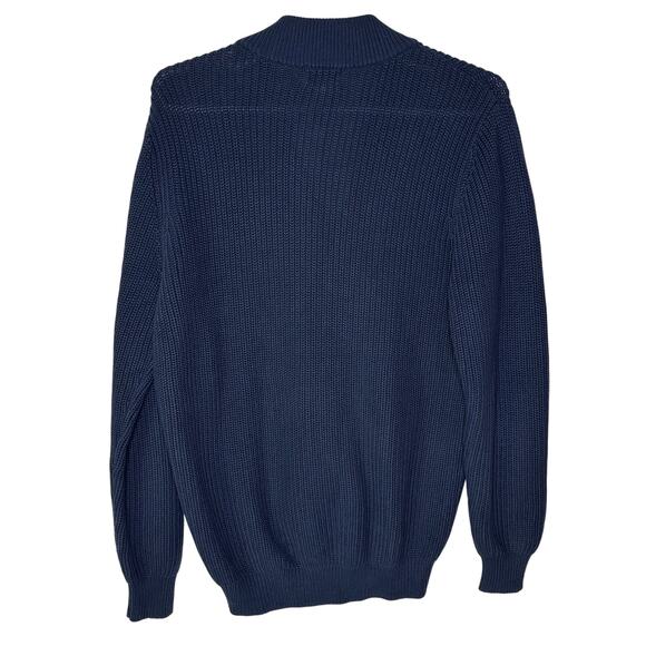 Vintage LL Bean Men's Large Tall Sweater Cardigan Full Zip Navy Blue Knit Cotton - Picture 2 of 3